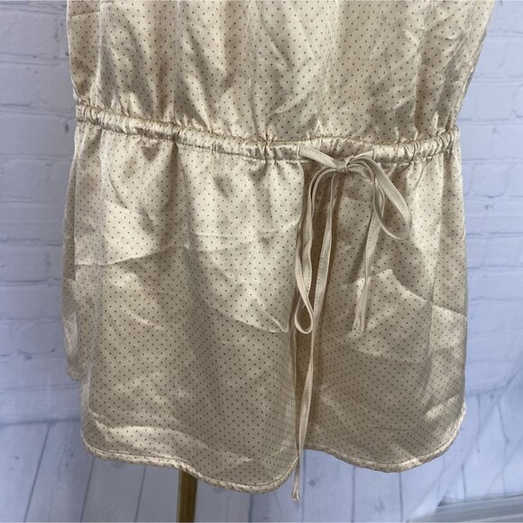 ⭐ 3/$15 Jennifer Lopez Y2K L Tan Polka Dot Satin Drawstring Romper Rhinestones - Picture 5 of 8